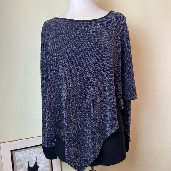 Joseph Ribkoff Tunic Size 6 Black Silver Metallic Dolma Sleeves - Picture 1 of 10
